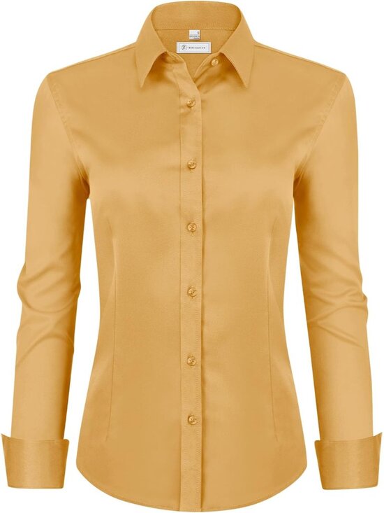 Tops - Womens Classic-Fit Dress Shirts Long Sleeve Button Down Wrinkle-Free Stretch Sol